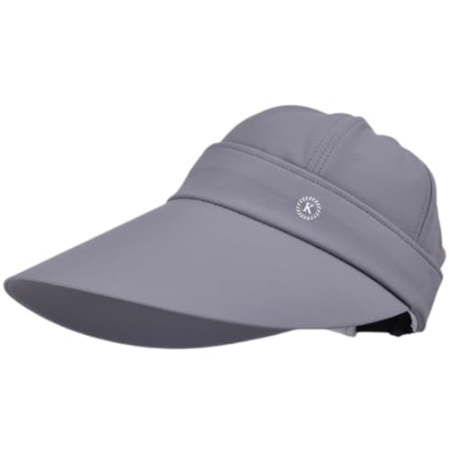 Women Sun Hats Detachable Wide Brim Sun Protection UPF 50+ Packable 2 in 1 Summer Beach Visor Cap - color: Grey