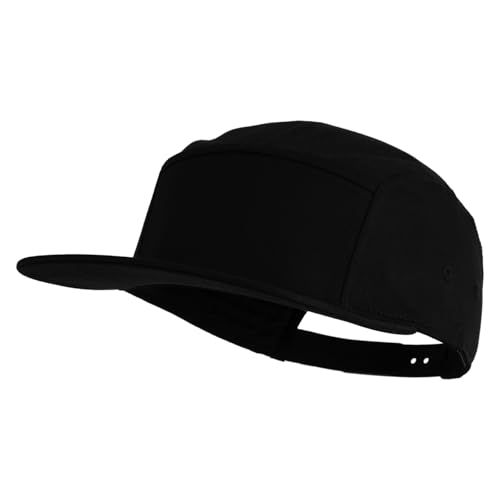 5 Panel Superior Cotton Twill Flat Bill Camper Cap - color: Black