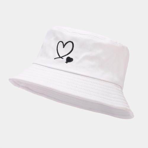 XYIYI 2 Pack Unisex Bucket Hat for Women Men Summer Beach Fishing Hat Sun Hat - color: Double Heart Black White