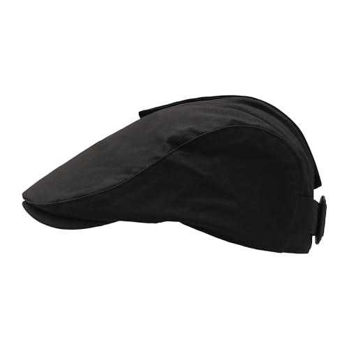 ZLYC Men Cotton Flat Cap Summer Scally Newsboy Beret Driver Hat - color: Button Decor Black