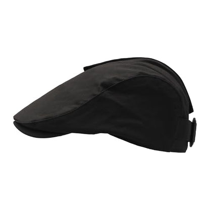 ZLYC Men Cotton Flat Cap Summer Scally Newsboy Beret Driver Hat - color: Button Decor Black
