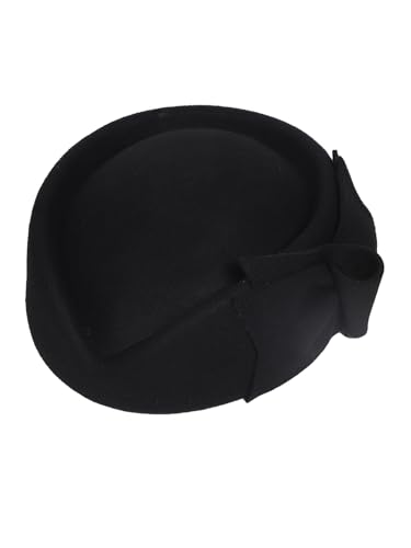 HIMESPORT Wool Felt Bowler Fascinators Hats for Women Ladies Female Elegant Wedding Tea Party Beret Hat with Bowknot - color: Black