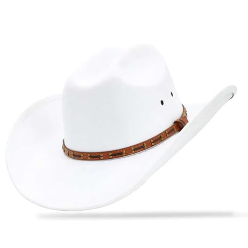 Cowboy Hat for Men and Women - Cattleman Wide Brim Western Cowgirl Hat with Gift Packaging - color: White, size: 7 1/8-7 1/4