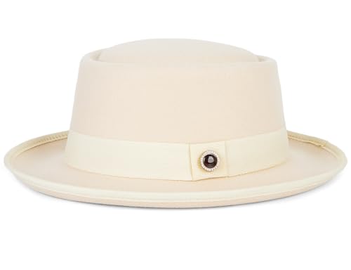 Fedora Hats for Men & Women Pork Pie Hat Flat Top Felt Hats Panama Wide Brim Dress Hat - color: Cream, size: Medium