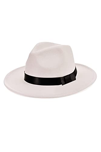 BABEYOND 1920s Fedora Hat for Men Gatsby Wide Brim Hat Felt Panama Cap - color: White