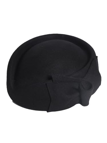 HIMESPORT Wool Felt Bowler Fascinators Hats for Women Ladies Female Elegant Wedding Tea Party Beret Hat with Bowknot - color: Black