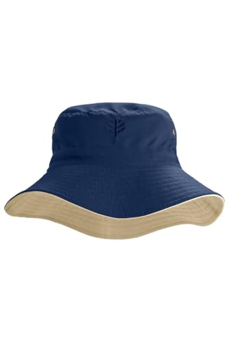 Coolibar UPF 50+ Men's Nate Chlorine Resistant Bucket Hat - Sun Protective - color: Tan/Navy, size: XX-Large