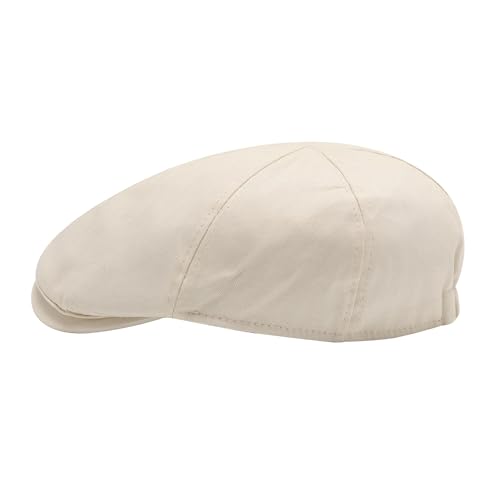 ZLYC Men Cotton Flat Cap Summer Scally Newsboy Beret Driver Hat - color: Plain Beige