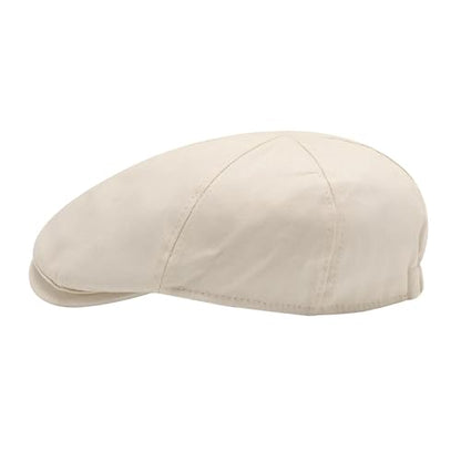 ZLYC Men Cotton Flat Cap Summer Scally Newsboy Beret Driver Hat - color: Plain Beige