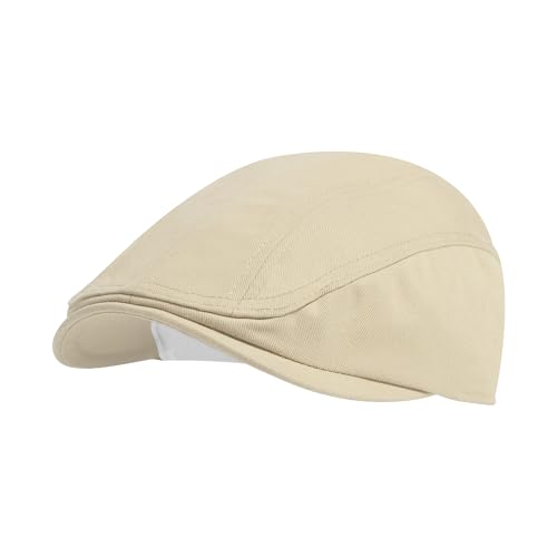 Newsboy Cap for Men 100% Cotton Mens Flat Hats Newsies Hat Classic Irish Gatsby Ivy Cabbie Golf Hats - color: Khaki, size: Large-X-Large