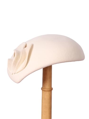 HIMESPORT Wool Felt Fascinator Hats for Women Ladies Female Wedding Cocktail Tea Party Dress Pillbox Hat - color: White 2