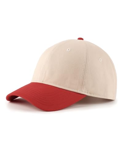 Zylioo XXL Baseball Cap for Big Heads Men Women, Washed Denim Dad Hat - color: 2-tone-beige/Red, size: X-Large-XX-Large