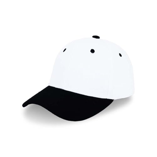 ZH Plain Adjustable Baseball Cap - Lot of 12 Unisex Blank Design Caps - color: White-black