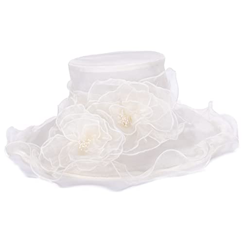 Lawliet Womens Dressy Wide Brim Church Wedding Occasion Sun Hat A613 - color: Ivory