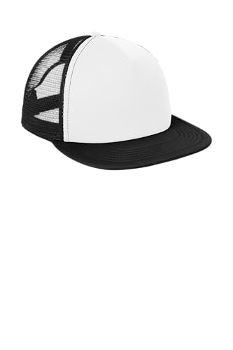District Flat Bill Snapback Trucker Cap, Flat Brim Hat for Men & Women - color: White