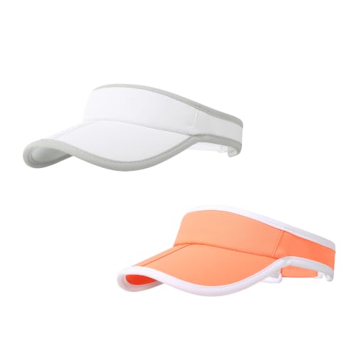 Sun Visor Caps Foldable Brim Adjustable Visor Hats for Women Men - color: White+orange