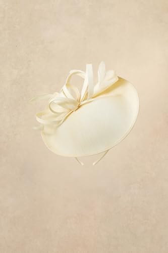 BABEYOND Wide Linen Feather Derby Fascinators Hats for Women Tea Party Hat - color: Beige