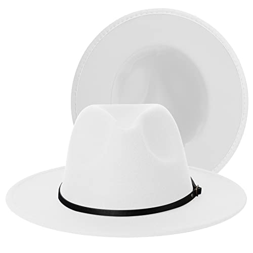 Wide Brim Fedora Hats for Women Mens Felt Fedora Hats With Belt Buckle - color: 3-pure White, size: Large-X-Large