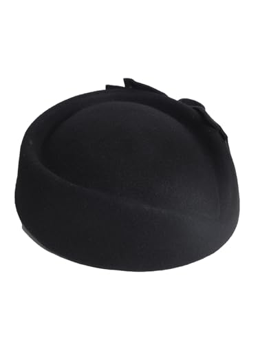 HIMESPORT Wool Felt Bowler Fascinators Hats for Women Ladies Female Elegant Wedding Tea Party Beret Hat with Bowknot - color: Black