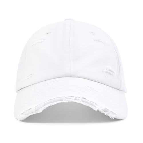 Distressed Washed Cotton Baseball Cap Adjustable Dad Hat for Men Women - color: 01 White