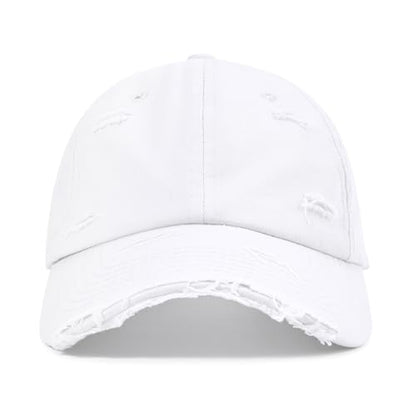 Distressed Washed Cotton Baseball Cap Adjustable Dad Hat for Men Women - color: 01 White