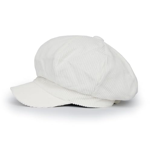 ililily Washed Cotton Newsboy Cabbie Cap Corduroy Duck Bill Flat Hunting Hat - color: White - New