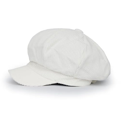 ililily Washed Cotton Newsboy Cabbie Cap Corduroy Duck Bill Flat Hunting Hat - color: White - New