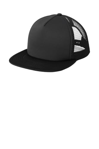 District Flat Bill Snapback Trucker Cap, Flat Brim Hat for Men & Women - color: Black