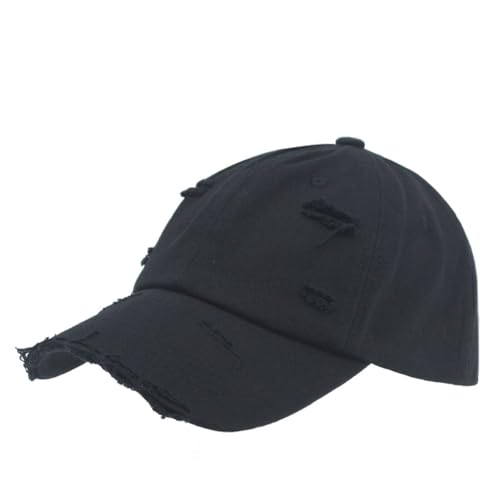 Washed Cotton Distressed with Heavy Stitching Adjustable Baseball Cap - color: Strap Black