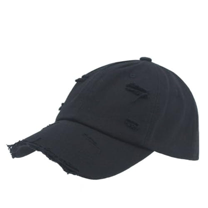 Washed Cotton Distressed with Heavy Stitching Adjustable Baseball Cap - color: Strap Black