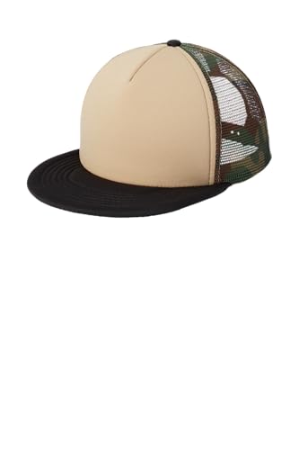 District Flat Bill Snapback Trucker Cap, Flat Brim Hat for Men & Women - color: Military Camo
