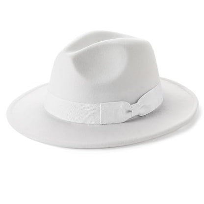 BABEYOND 1920s Fedora Hat for Men Gatsby Wide Brim Hat Felt Panama Cap - color: Bl/White-wh