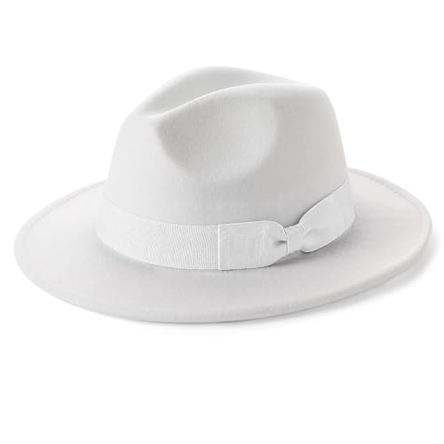 BABEYOND 1920s Fedora Hat for Men Gatsby Wide Brim Hat Felt Panama Cap - color: Bl/White-wh