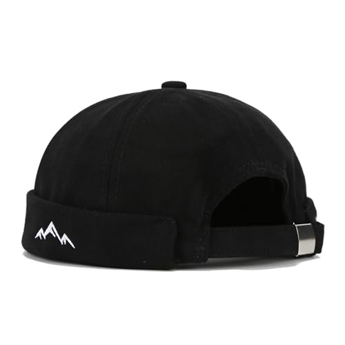 Mens Docker Cap Brimless Skullcap Sailor Cap Rolled Cuff Retro Beanie Hat - color: Moutain Black