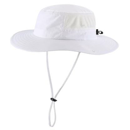 Home Prefer UPF50+ Mens Sun Hat Wide Brim Womens UV Protection Beach Bucket Hat for Fishing Hiking Snap Up Cowboy Hat - color: White