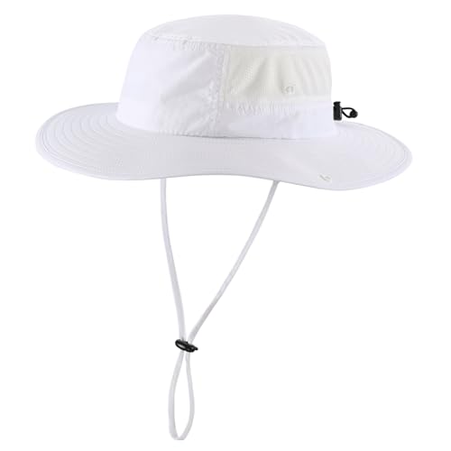 Home Prefer UPF50+ Mens Sun Hat Wide Brim Womens UV Protection Beach Bucket Hat for Fishing Hiking Snap Up Cowboy Hat - color: White