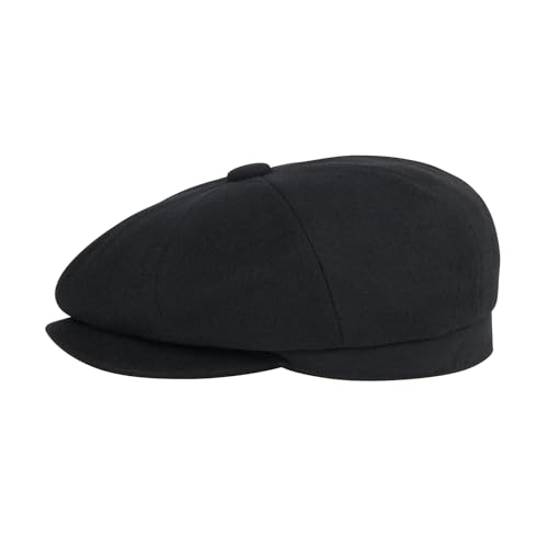 FEINION Men 8 Panel Herringbone Wool Newsboy Cap - color: Black, size: 7 3/8