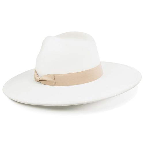 FLUFFY SENSE. Big Wide Brim Fedora Hat for Women - Nashville Outfits Western Hats Women's Felt Panama Rancher Hat - color: Ivory