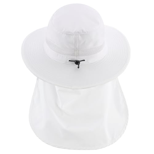 Connectyle UPF 50+ Wide Brim Sun Hat for Men Women UV Protection Fishing Hat with Neck Flap Outdoor Safari Bucket Hiking Hats - color: White