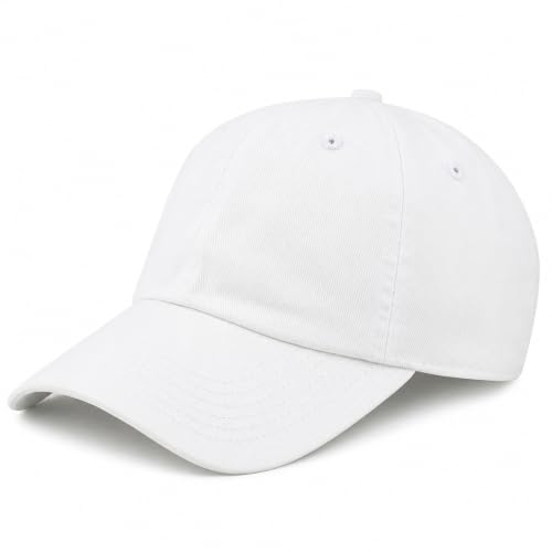 Cotton Baseball Cap Dad Hat – Washed Low Profile Adjustable Hat for Men Women Casual Outdoor Running Golf - color: White