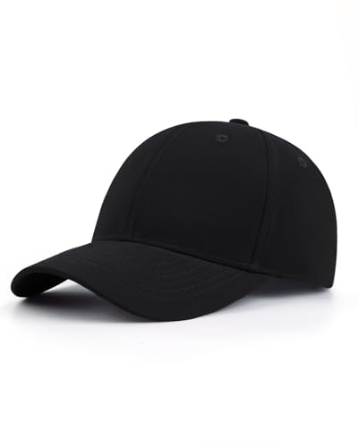 Zylioo XL XXL Big Head Baseball Cap, 100% Cotton Adjustable High Crown Hat - color: Black
