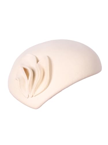 HIMESPORT Wool Felt Fascinator Hats for Women Ladies Female Wedding Cocktail Tea Party Dress Pillbox Hat - color: White 2