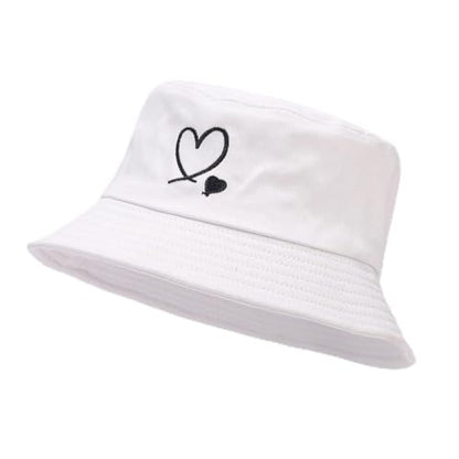 XYIYI Fashion Embroidery Bucket Hat Cotton Beach Fisherman Hats for Women Girls - color: Double Heart White