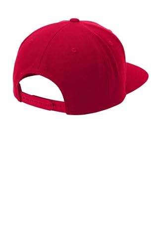 SPORT-TEK Unisex Classics Flat Bill Snapback Cap | Snapback Hat for Men & Women, High Profile Design with 7 Position Closure - color: Deep Red