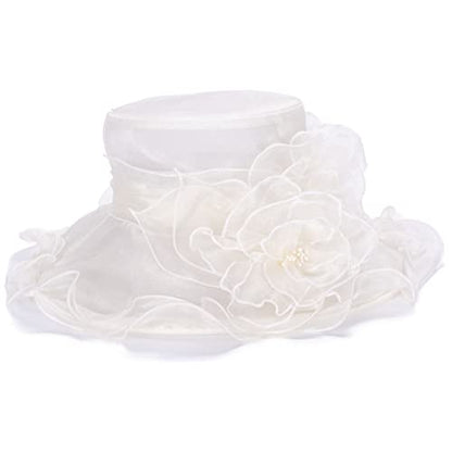Lawliet Womens Dressy Wide Brim Church Wedding Occasion Sun Hat A613 - color: Ivory