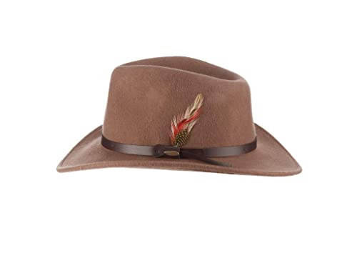 Scala - Outback Hat for Men, Wool Felt Sun Hat, Wide Brim UV Protection - color: Tan, size: Medium