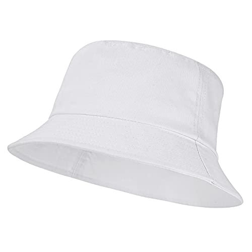 Unisex Cotton Packable Bucket Hat Sun Hat Plain Colors for Men Women - color: White