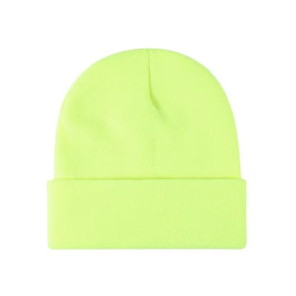 Winter Beanie Men Women Heavyweight Stretch Knit Cuffed Hat - color: Neon Yellow,plain