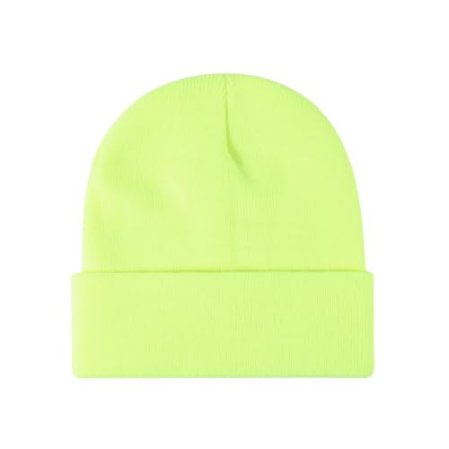 Winter Beanie Men Women Heavyweight Stretch Knit Cuffed Hat - color: Neon Yellow,plain