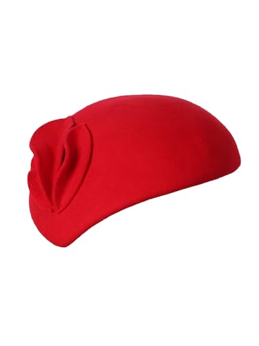 HIMESPORT Wool Felt Fascinator Hats for Women Ladies Female Wedding Cocktail Tea Party Dress Pillbox Hat - color: Red 2